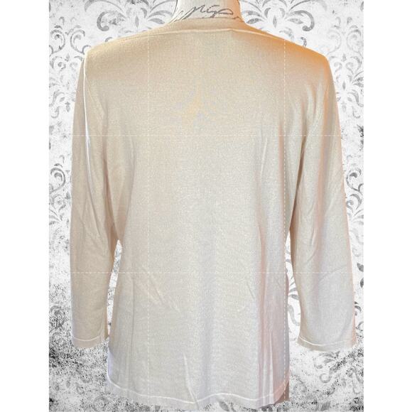 Lauren Ralph Lauren Silk Blend Knit Top Cream L Boat Neck 3/4 Sleeve - Picture 3 of 6